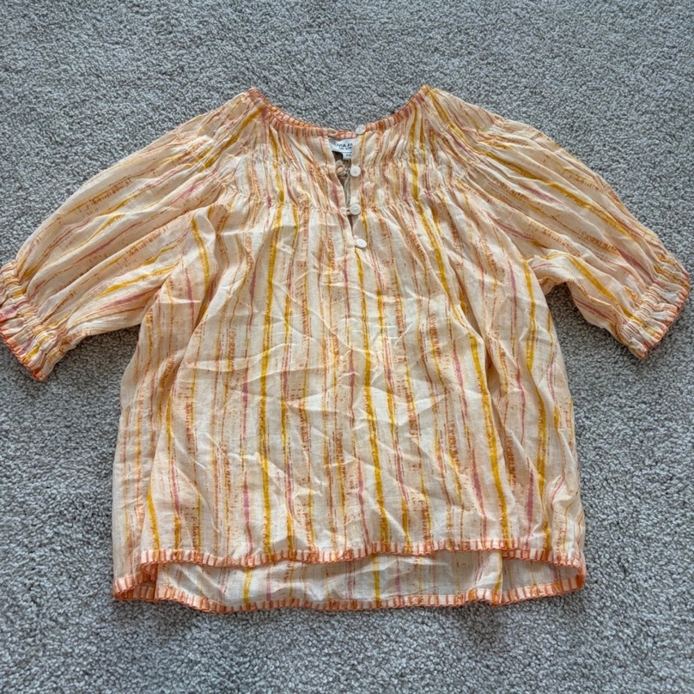 Olivia James Daisy Top Womens XS Orange Sunset Puff Sleeve Peasant Boho Cotton
